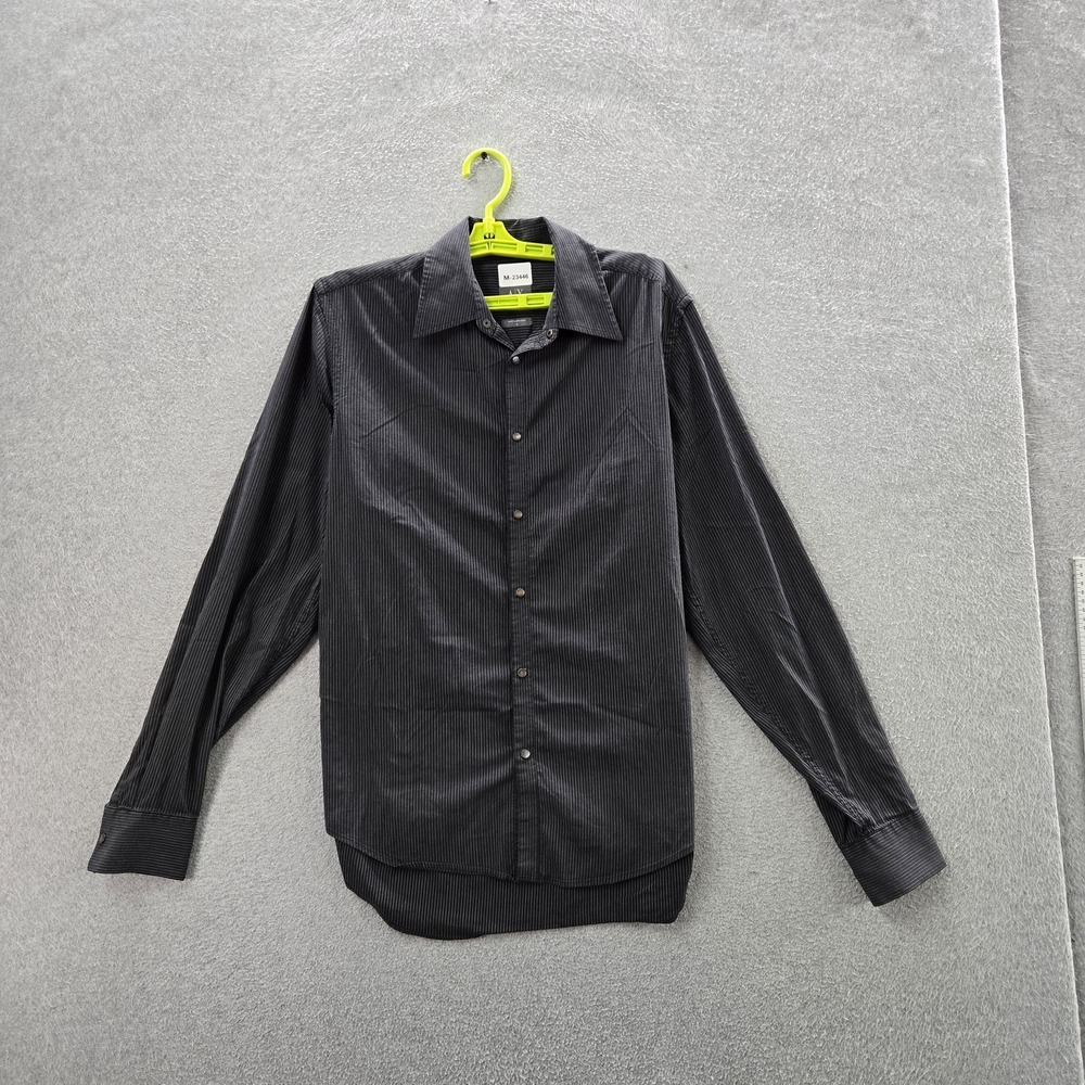 Armani Exchange Men Button Up Shirt S Black Cotton Nylon Striped Long Sleeve